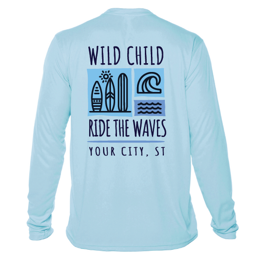 Kids Wild Child Ride the Waves - UPF50 Sun Protection Beach Shirt