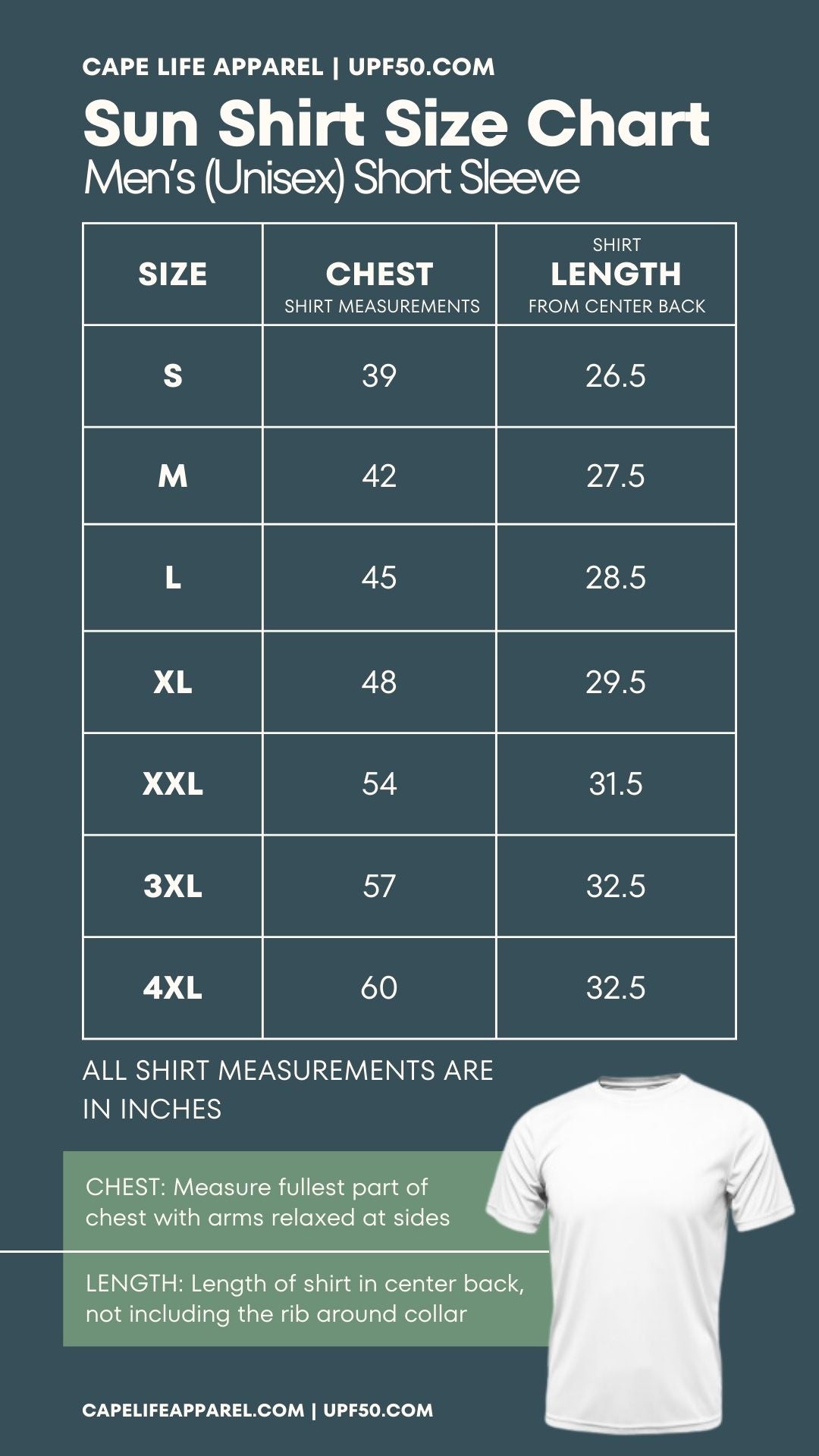 Cape Life Sun Shirt Size Charts Cape Life Apparel Cape Life Sun Shirt Size Charts Cape Life Apparel