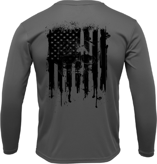 Distressed Flag Skull Sun Shirt - UPF50 Sun Protection Graphic Tee