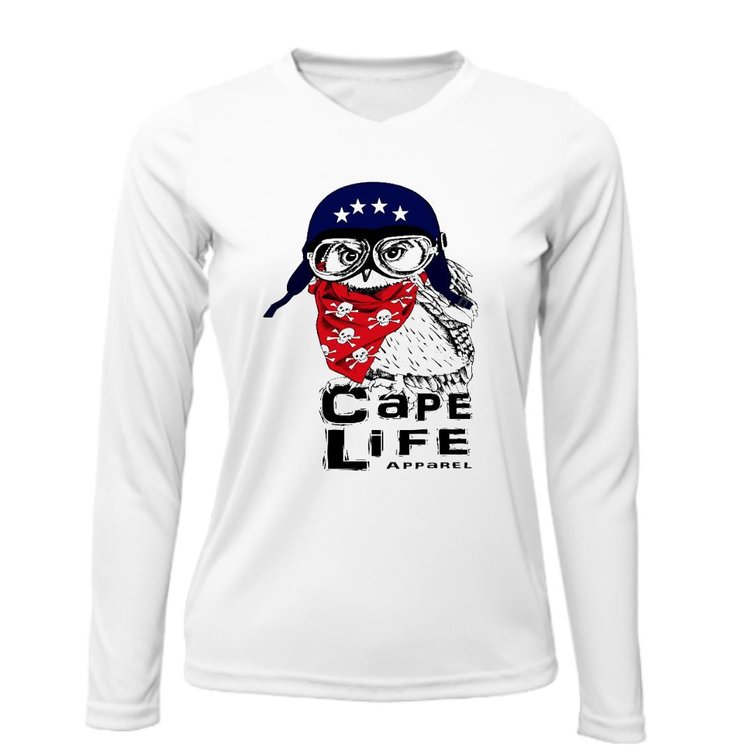 Biker Owl UPF50 Sun Shirt - Women's Burrowing Owl Motorcycle Shirt