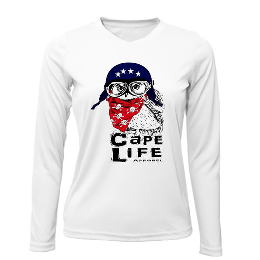 Biker Owl UPF50 Sun Shirt - Women's Burrowing Owl Motorcycle Shirt